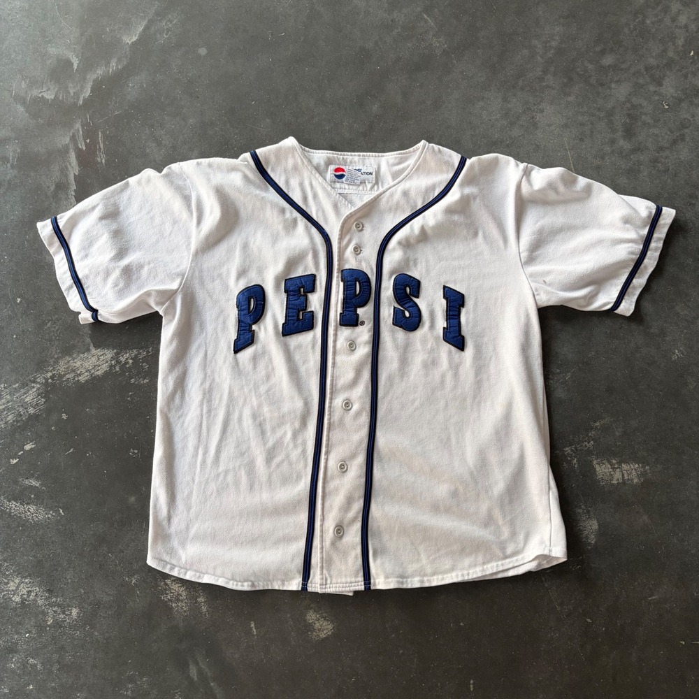 Vintage Pepsi Generation Next Baseball Jersey White Blue Mens L/XL
